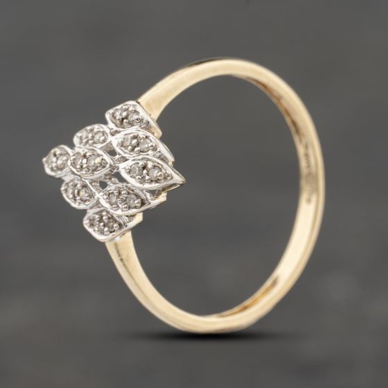 Second Hand 9ct Yellow Gold 0.10ct Brilliant Cut Diamond Marquise Shaped Cluster Ring 41383866
