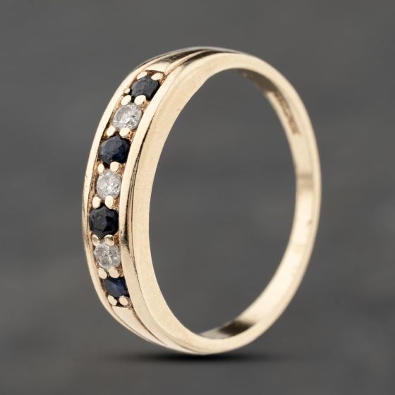 Second Hand 9ct Yellow Gold Sapphire & 0.07ct Diamond Half Eternity Ring 41383871