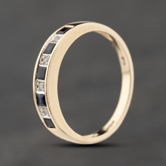 Second Hand 9ct Yellow Gold Sapphire & 0.02ct Diamond Channel Set Half Eternity Ring 41383874
