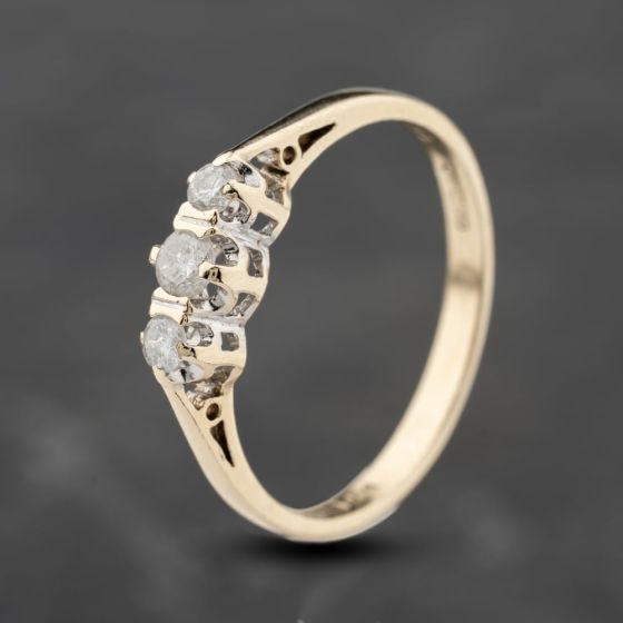 Second Hand 9ct Yellow Gold 0.25ct Brilliant Cut Diamond Three Stone Ring 41383884