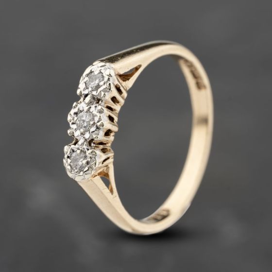 Second Hand 9ct Yellow Gold Brilliant Cut Diamond Three Stone Ring 41383888