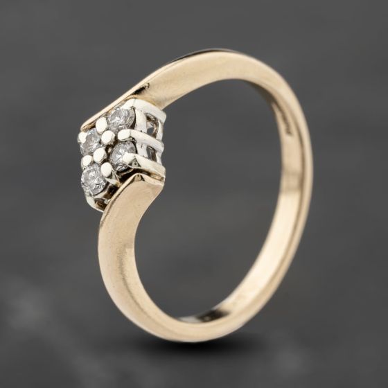 Second Hand 9ct Yellow Gold 0.20ct Brilliant Cut Diamond Boat Shaped Cluster Ring 41383890