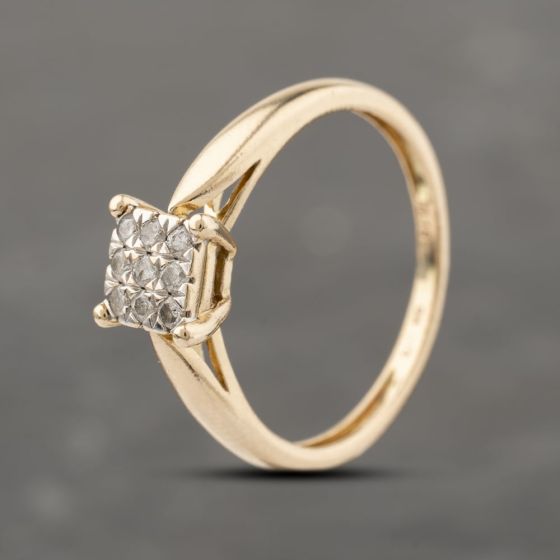 Second Hand Yellow Gold 0.15ct Diamond Square Cluster Ring 41383903