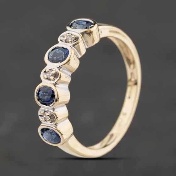 Second Hand 9ct Yellow Gold Sapphire & 0.03ct Diamond Rubover Half Eternity Ring 41383914