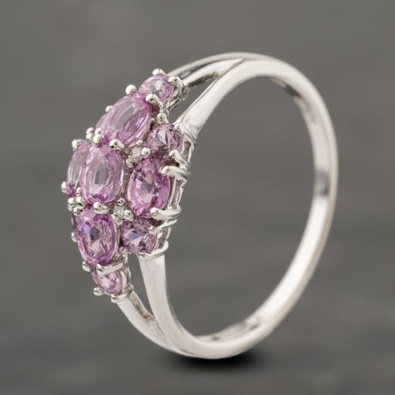 Second Hand 9ct White Gold Pink Sapphire & Diamond Cluster Ring 41383916