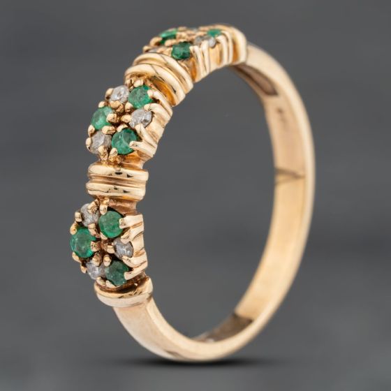Second Hand 9ct Yellow Gold Emerald & 0.08ct Diamond Half Eternity Ring 41383919