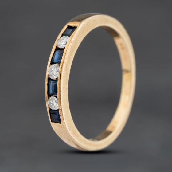Second Hand 9ct Yellow Gold Sapphire & 0.15ct Brilliant Cut Diamond Half Eternity Ring 41383924