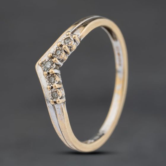 Second Hand 9ct Two Colour Gold 0.05ct Brilliant Cut Diamond Wishbone Ring 41383932