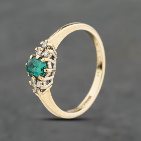 Second Hand 9ct Yellow Gold Synthetic Stone & 0.06ct Diamond Oval Seven Stone Ring 41383950