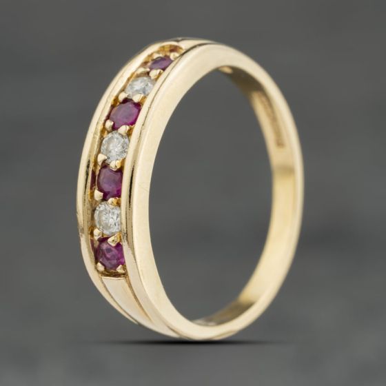 Second Hand 9ct Yellow Gold Ruby & Diamond Half Eternity Ring 41383953