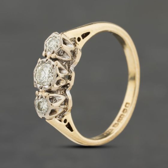 Second Hand 9ct Yellow Gold 0.20ct Brilliant Cut Diamond Three Stone Ring 41383997