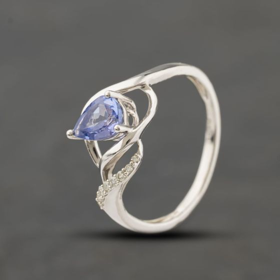 Second Hand 9ct White Gold 0.76ct Tanzanite & 0.06ct Diamond Pear Shaped Dress Ring 41384021