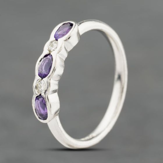 Second Hand 9ct White Gold Amethyst & 0.06ct Brilliant Cut Diamond Five Stone Ring 41384125