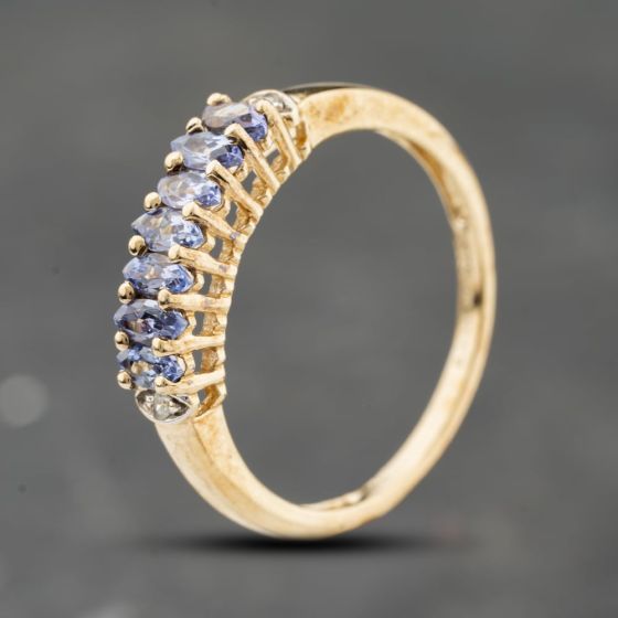Second Hand 9ct Yellow Gold Tanzanite & 0.02ct Diamond Half Eternity Ring 41384160