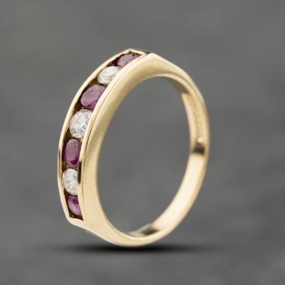 Second Hand 9ct Yellow Gold Ruby & Diamond Channel Set Half Eternity Ring 41384196
