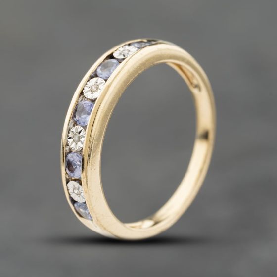 Second Hand 9ct Yellow Gold Tanzanite & Diamond Half Eternity Ring 41384206
