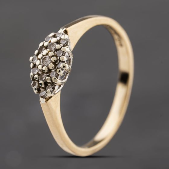 Second Hand 9ct Yellow Gold 0.17ct Diamond Boat Shaped Cluster Ring 41384290