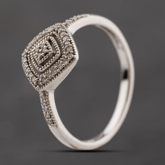 Second Hand 9ct White Gold 0.12ct Diamond Marquise Shaped Cluster Ring 41384296