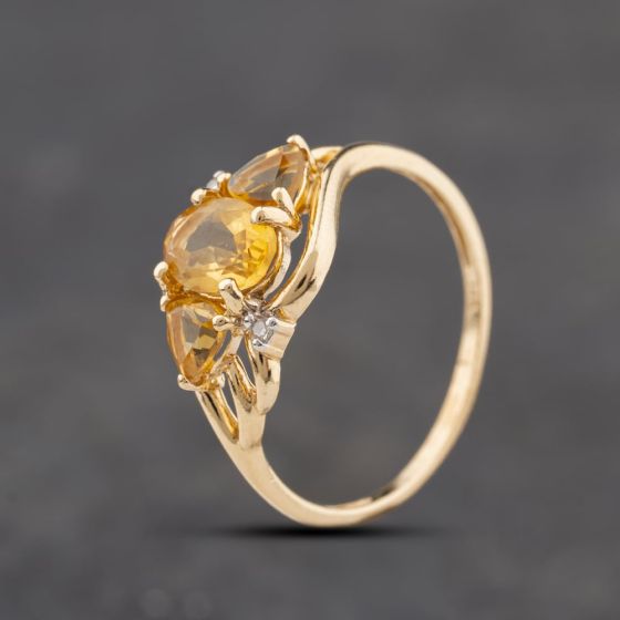 Second Hand 9ct Yellow Gold Citrine & Diamond Dress Ring 41384385