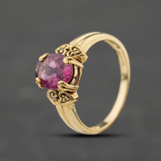 Second Hand 9ct Yellow Gold Tourmaline & 0.02ct Diamond Dress Ring 41384421