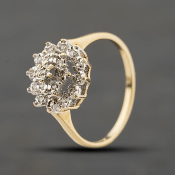 Second Hand 9ct Yellow Gold 0.10ct Diamond Cluster Ring 41384422