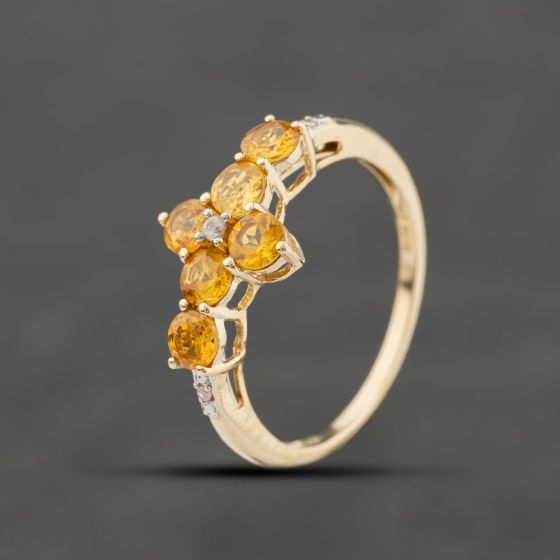 Second Hand 9ct Yellow Gold Orange Garnet & White Spinel Dress Ring 41384440