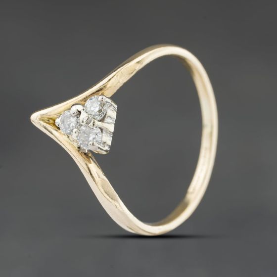Second Hand 9ct Yellow Gold Diamond Three Stone Wishbone Ring 41384456