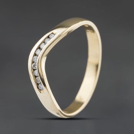 Second Hand 9ct Yellow Gold Diamond Channel Set Wishbone Ring 41384459