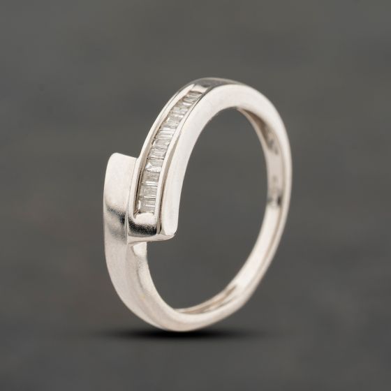 Second Hand 9ct White Gold Baguette Cut Diamond Crossover Ring 41384475