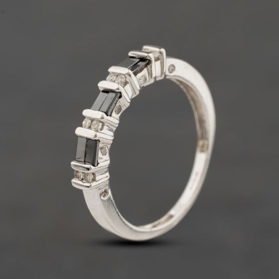Second Hand 9ct White Gold Sapphire & 0.08ct Diamond Two Row Half Eternity Ring 41384498