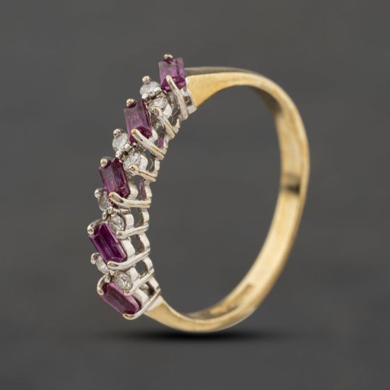 Second Hand 9ct Yellow Gold Ruby & 0.08ct Diamond Half Eternity Ring 41384519