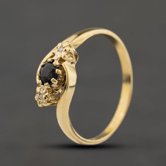 Second Hand 9ct Yellow Gold Sapphire & 0.02ct Diamond Twist Three Stone Ring 41384524