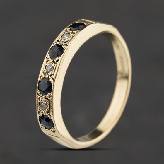 Second Hand 9ct Yellow Gold Sapphire & 0.06ct Diamond Half Eternity Ring 41384672