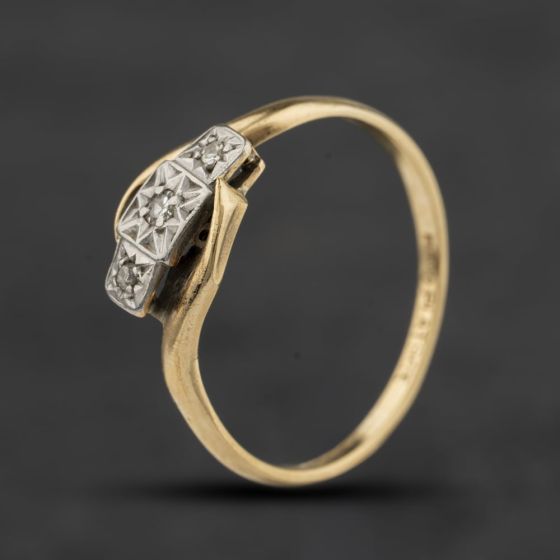 Second Hand 9ct Yellow Gold Diamond Twist Three Stone Ring 41384697