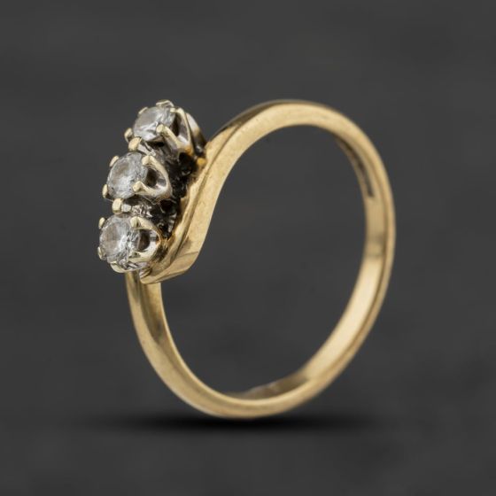 Second Hand 9ct Yellow Gold Diamond Twist Three Stone Ring 41384698