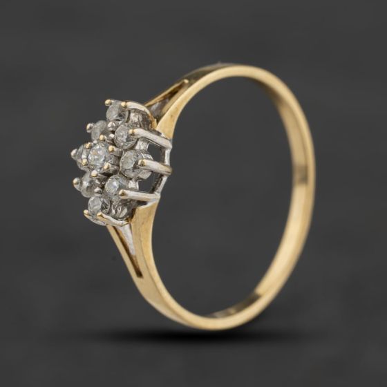 Second Hand 9ct Yellow Gold Diamond Nine Stone Cluster Ring 41384699