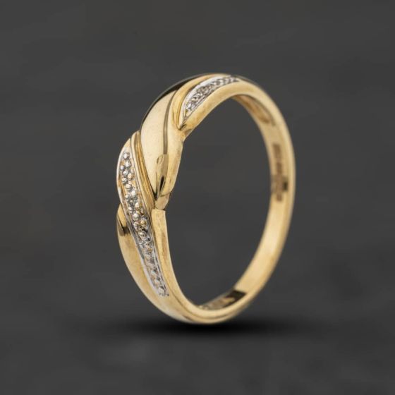 Second Hand 9ct Yellow Gold Diamond Swirl Dress Ring 41384742