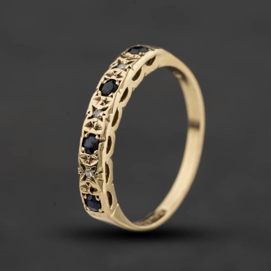 Second Hand 9ct Yellow Gold Sapphire & Diamond Half Eternity Ring 41384752