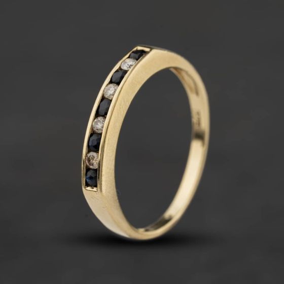 Second Hand 9ct Yellow Gold Sapphire & Diamond Channel Set Half Eternity Ring 41384755