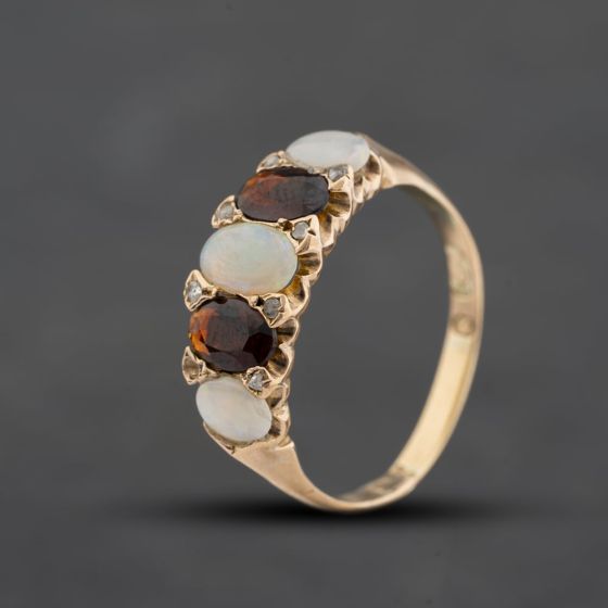 Second Hand Vintage 9ct Rose Gold Opal, Garnet & Diamond Dress Ring 41384773
