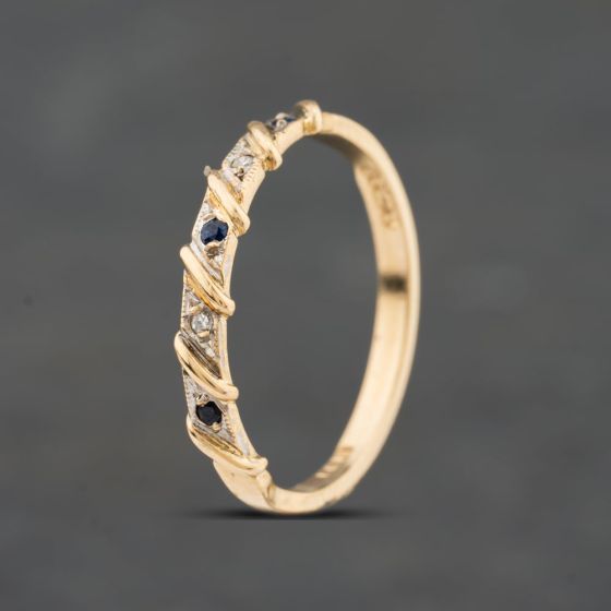 Second Hand 9ct Yellow Gold Sapphire & Diamond Half Eternity Ring 41384822