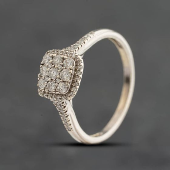 Second Hand 9ct White Gold 0.40ct Brilliant Cut Diamond Square Cluster Ring 41384927