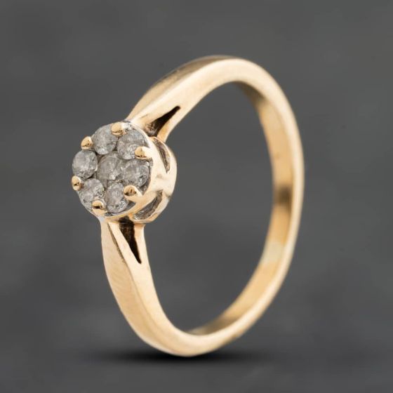Second Hand 9ct Yellow Gold 0.45ct Brilliant Cut Diamond Cluster Ring 41384947