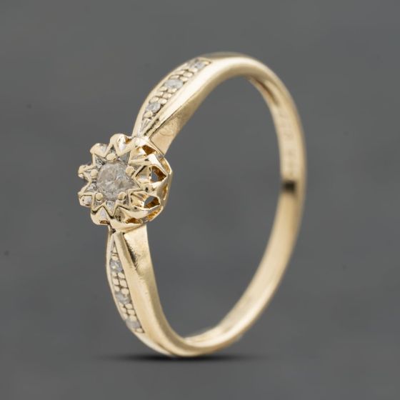 Second Hand 9ct Yellow Gold 0.10ct Brilliant Cut Diamond Shoulder Set Solitaire Ring 41384991