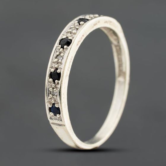 Second Hand 9ct White Gold Sapphire & Diamond Half Eternity Ring 41385010