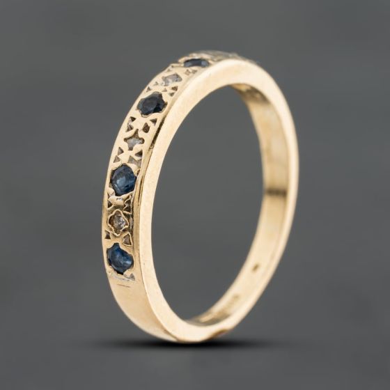 Second Hand 9ct Yellow Gold Sapphire & Diamond Half Eternity Ring 41385011