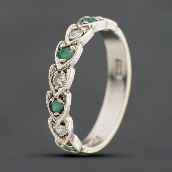 Second Hand 9ct White Gold Emerald & Diamond Half Eternity Ring 41385015