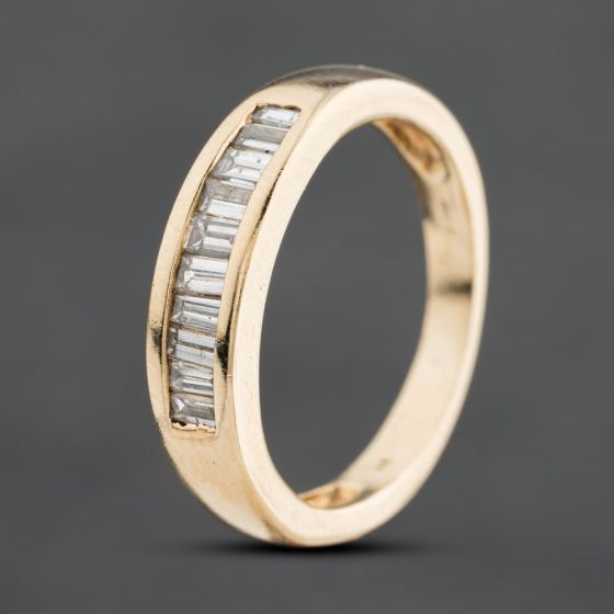 Second Hand 9ct Yellow Gold Baguette Cut Diamond Channel Set Half Eternity Ring 41385017