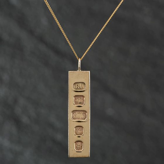 Second Hand Vintage 9ct Yellow Gold Ingot Pendant & 18 Inch Curb Chain 4139840