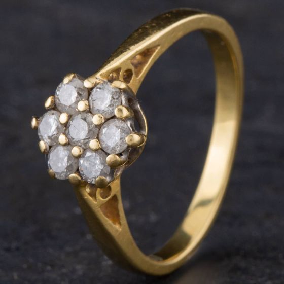 Second Hand 9ct Yellow Gold 0.50ct Diamond Flower Cluster Ring 4148043